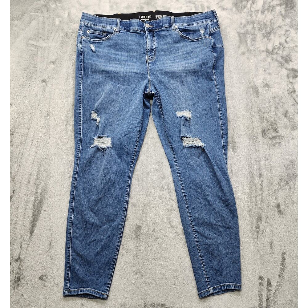 Torrid Jeans Women 28XT TALL Blue Distressed‎ Bombshell Skinny Premium Stretch